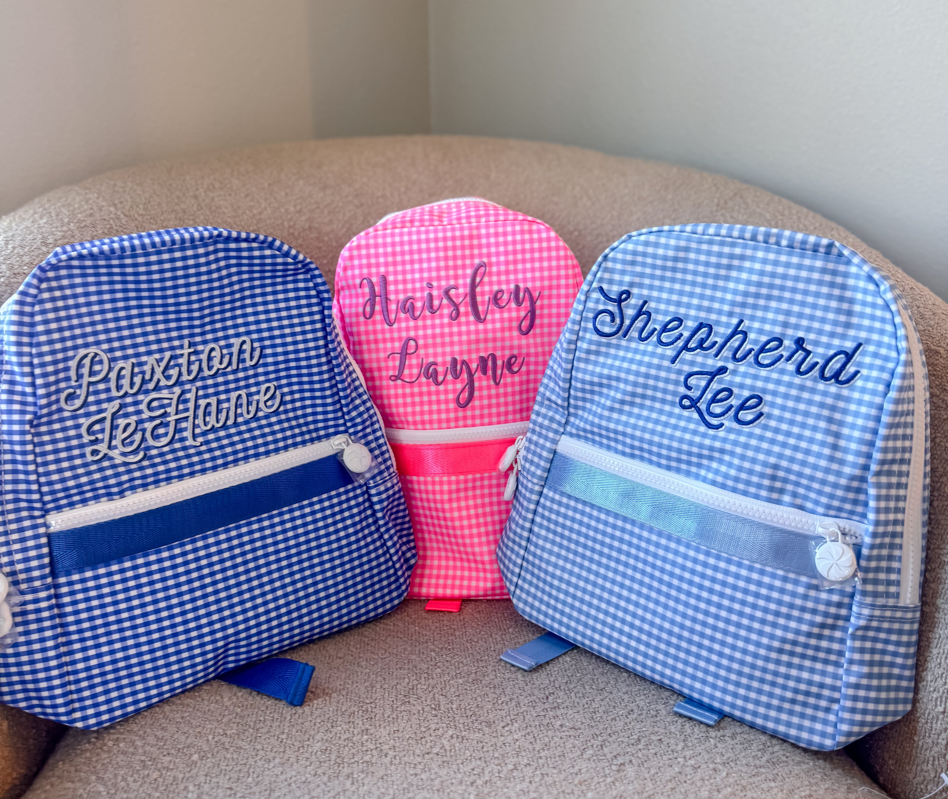 Baby Blue ~Glossy~ Small & Medium Backpack w/ Pockets- Embroidered
