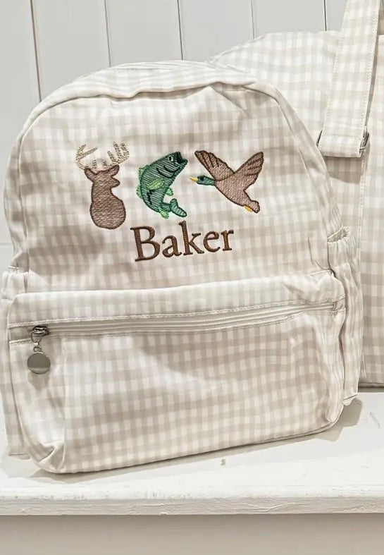 Tan Gingham Nylon Backpack Toddler & Full Size